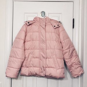 Gap Kids Fur Hooded Puffer Coat Light Pink Girls Size Large Regular